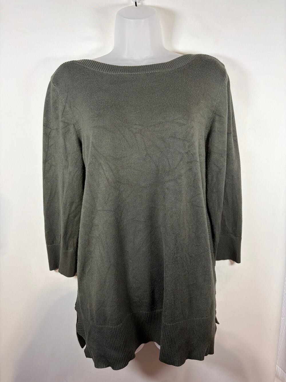 Adrienne Vittadini Olive Boatneck Sweater Large EUC